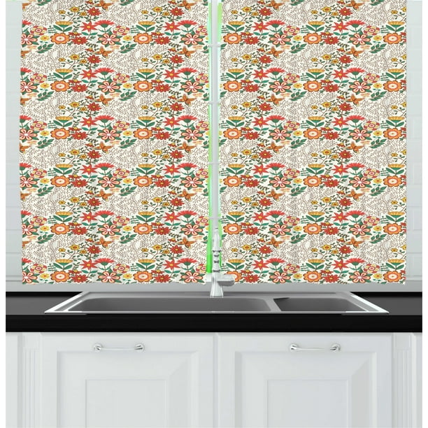 Mushroom Kitchen Curtains 2 Panel Set Window Drapes 55" X 39" Ambesonne